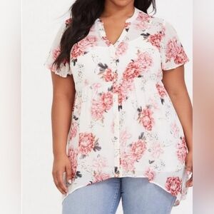 Torrid Lexie Babydoll Chiffon High-Low Sheer Floral Tunic Size 1 (1X)